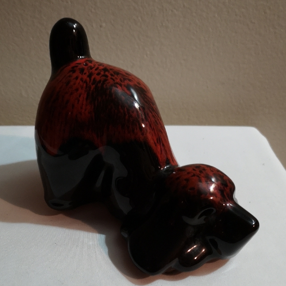 Adorable Ceramic Dog Figurine Blue Mountain Pottery ? Orange & Black-Brown Glaze